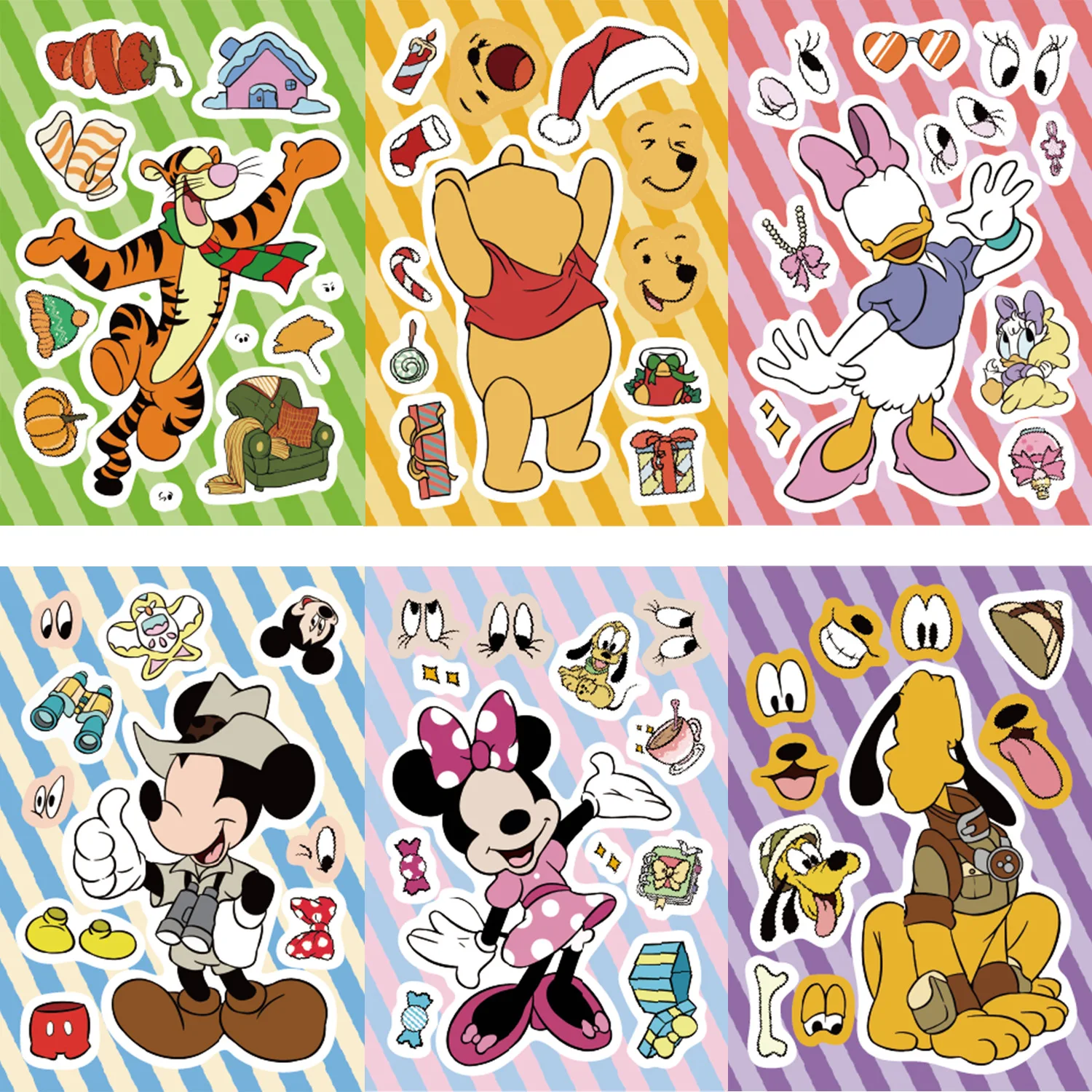 Disney-pegatinas de dibujos animados de Mickey Mouse, calcomanías de grafiti para teléfono, portátil, equipaje, monopatín, regalo divertido para niños, 8 o 16 hojas