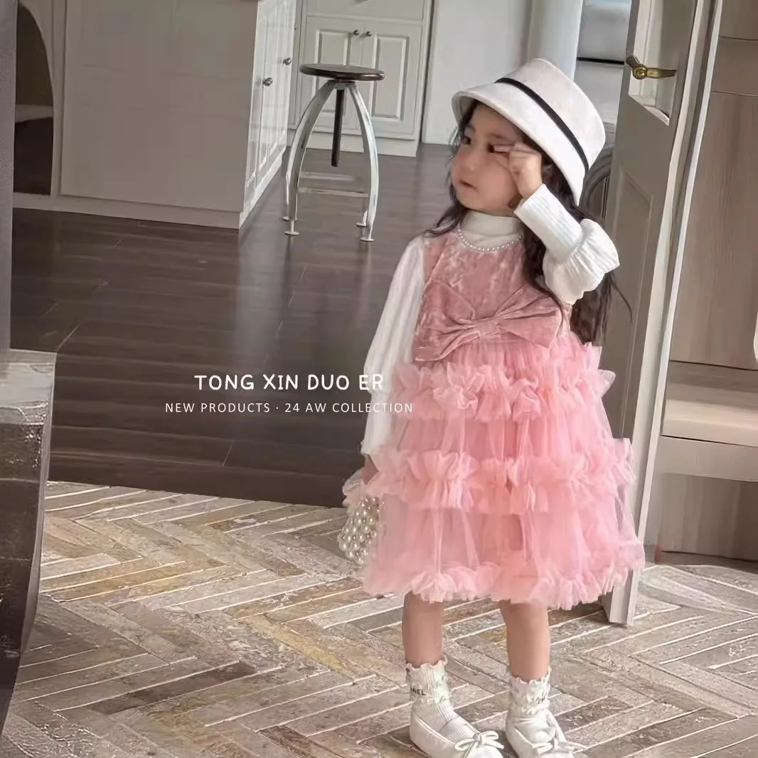 Vestido de princesa de estilo occidental para niña, falda de pastel, ropa de moda de estilo coreano dulce, Otoño, 2024