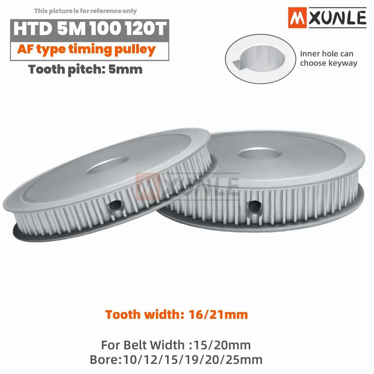 

100/120 Teeth HTD5M AF Type Timing Synchronous Pulley Bore 10/12/15/19/20/25mm For Width 15/20mm HTD 5M belts, Pitch 5mm