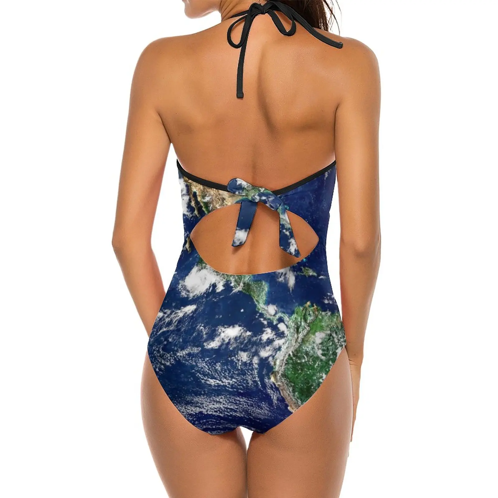 Earth From Space Sexy Black Mesh One Piece Swimsuit Backless Cut Out Swimwear Women Swim Bathing Suit Earth Earth Photography