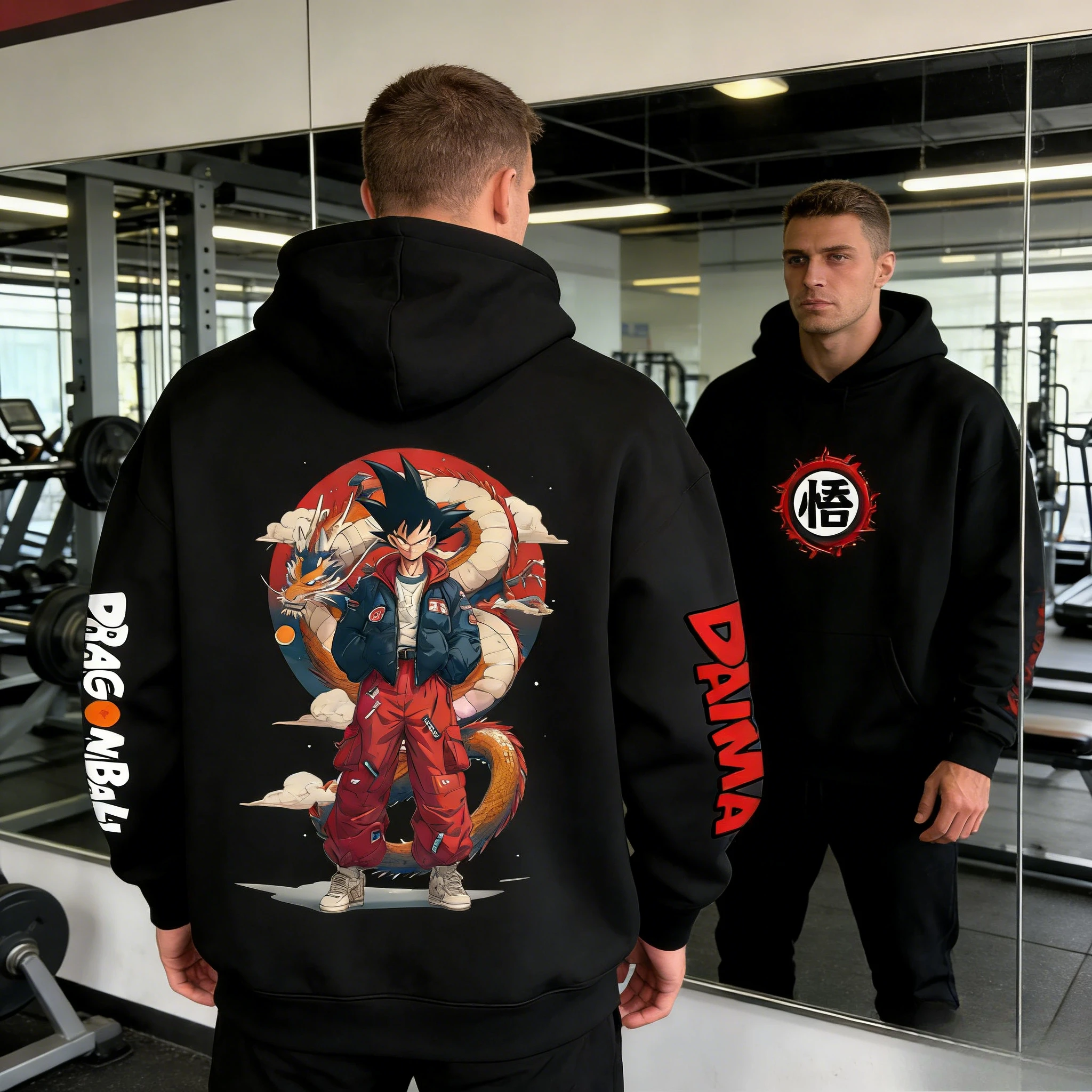 

Худи в стиле ретро «Драгон Болл» 2026, с принтом Гоку и Шенрона, мужская, из чистого хлопка, повседневная свободная спортивная модель