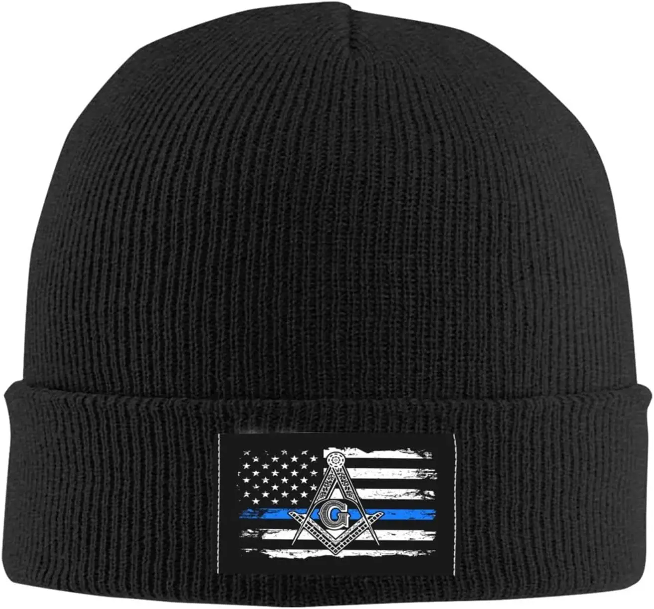 Thin Blue Line Police Mason Masonic American Flag Warm Knit Hat Cap Fashion for Men Women