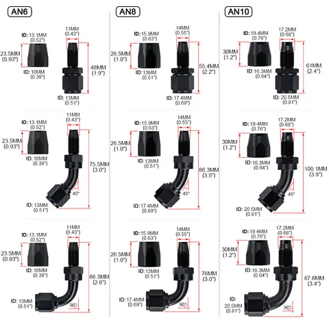 2PCS Universal AN6 AN8 AN10 Straight Aluminum Car Swivel Hose End Fitting Adapter 0 45 90 Degree For Oil Fuel CPE Line