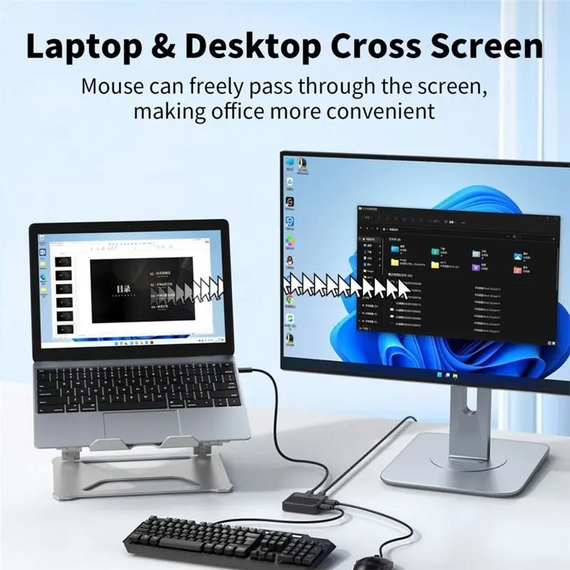 USB KVM Switch For PC Laptop Borderless Mouse Sharer Two Computers One Mouse& Keyboard Free Driver
