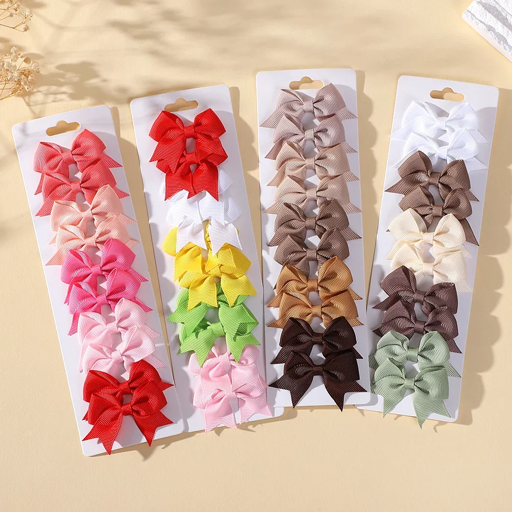 10Pcs/set Kids Ribbon Baby Bows Hair Clips satin Baby Girls Handmade Bowknot Hairpin MiNi Solid Color Barrettes Hair Accessories