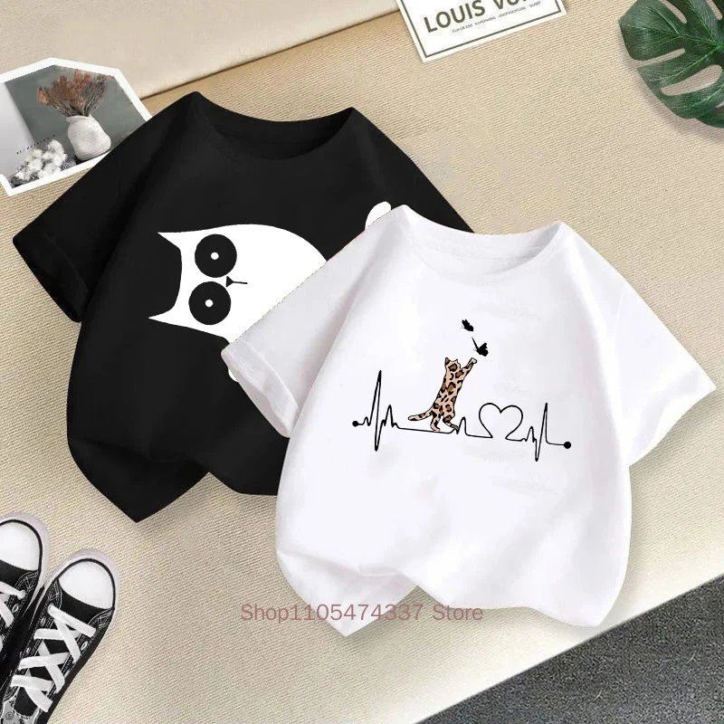 

Funny Cat Graphic Kids Tshirts for Girls Summer Casual Cute Comfortable Colorful Tops Children Crew Neck Short Sleeve T-shirts