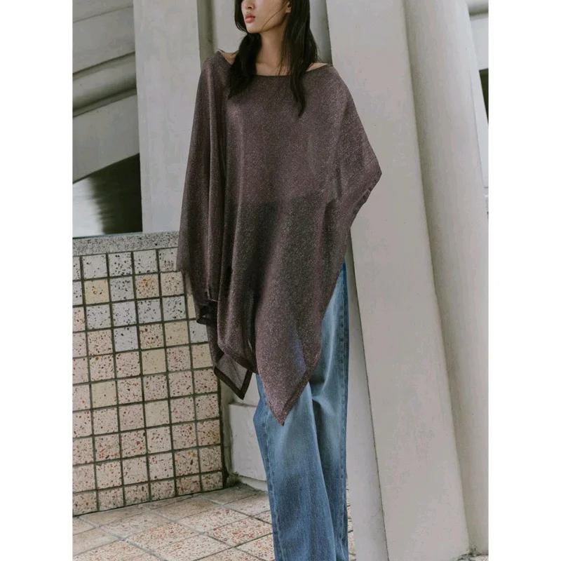 เสื้อโค้ทผู้หญิงสไตล์ลำลองสำหรับฤดูใบไม้ร่วงใหม่ ทรงหลวม ผ้าโพลีเอสเตอร์ แขนยาวปานกลาง แต่งเส้นโลหะสีตัดกัน