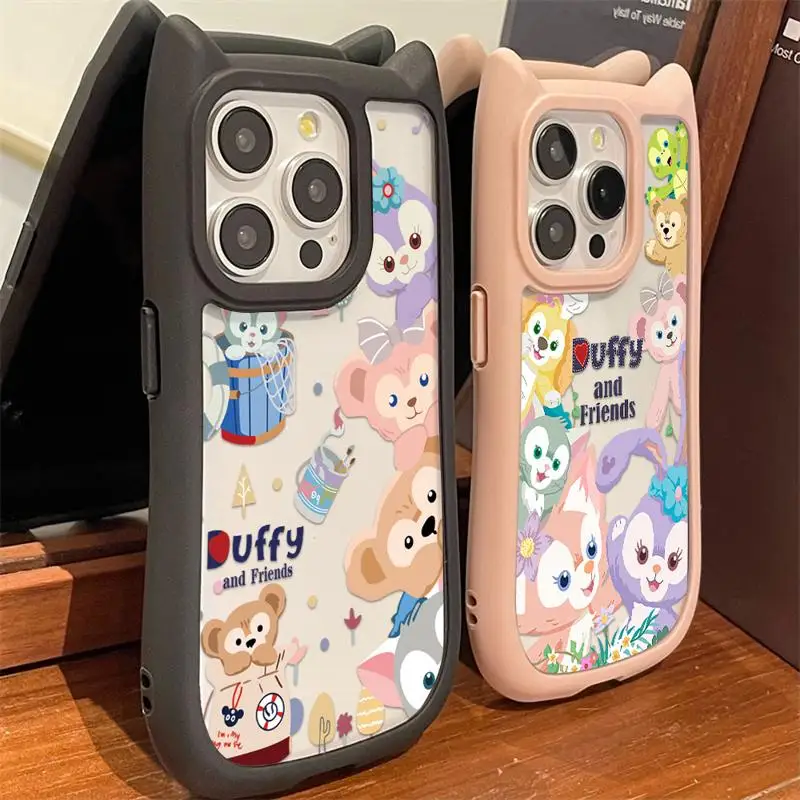 Disney Flower Duffy And Friends Cat Ear Phone Case for Apple iPhone 15 14 13 12 11 Pro Max X XS Transparent Bumper Back Cover