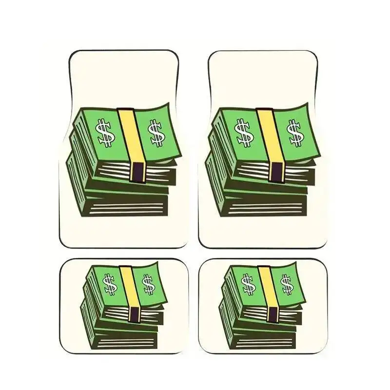 

4Pcs Universal Car Floor Mats Money Print Non-Slip Waterproof Foot Pads Auto Interior Accessories For Sedan SUV Men Women Gift