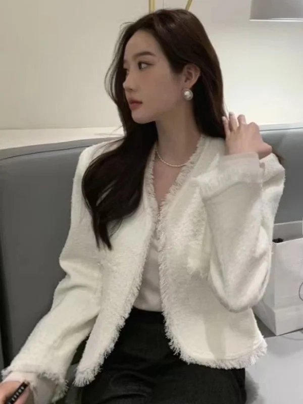 

Slimming Chic Long Sve Open Cardigan Women's Faion Ele Sle ort Outerwear Korean Loose Fit Polyester Fiber