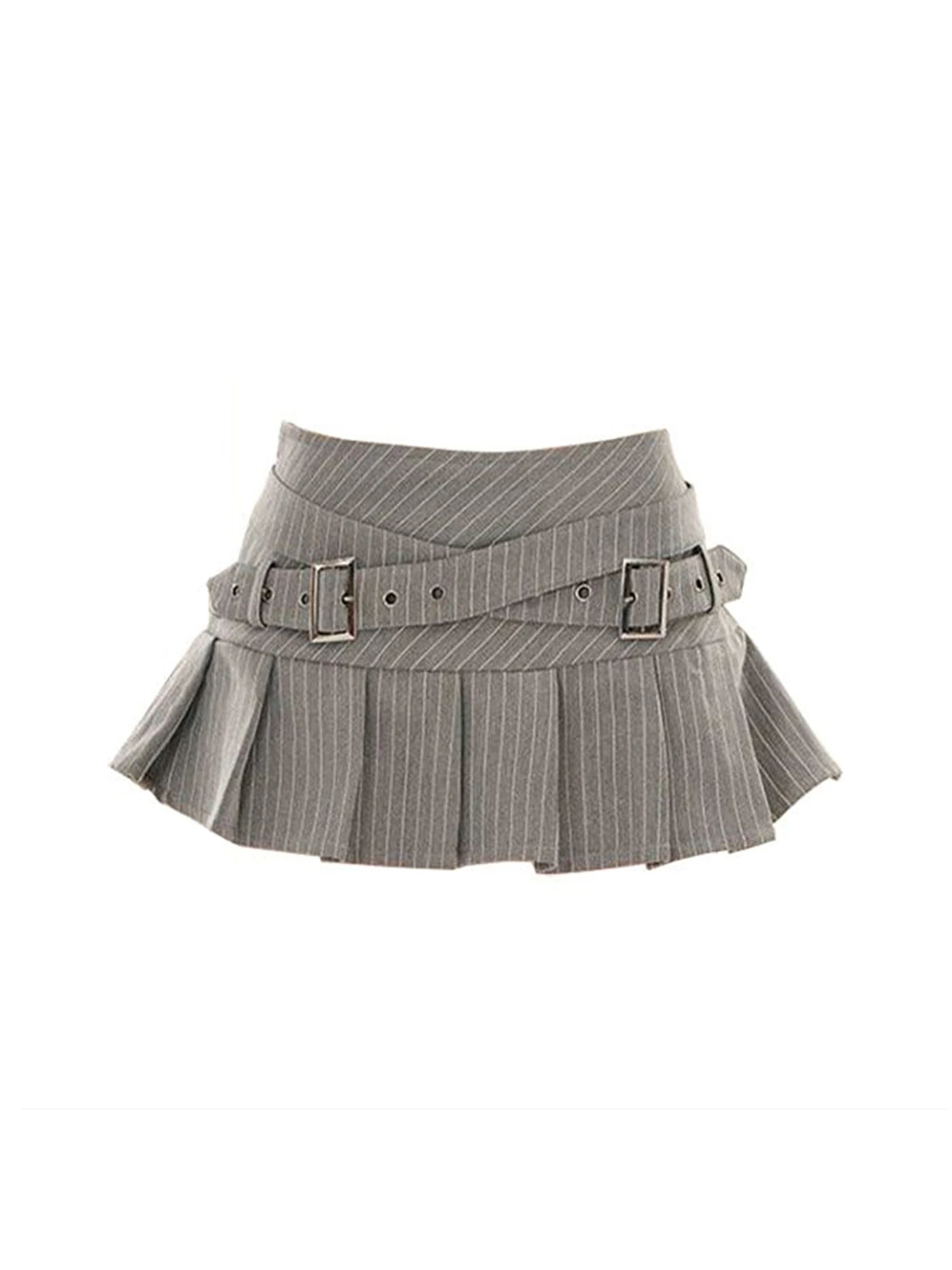 

Women's Grey Striped Pleated Skirt Vintage Preppy Style Low Waist JK Mini Skirt Harajuku Y2k A-line Skirts 2000s Clothes Summer