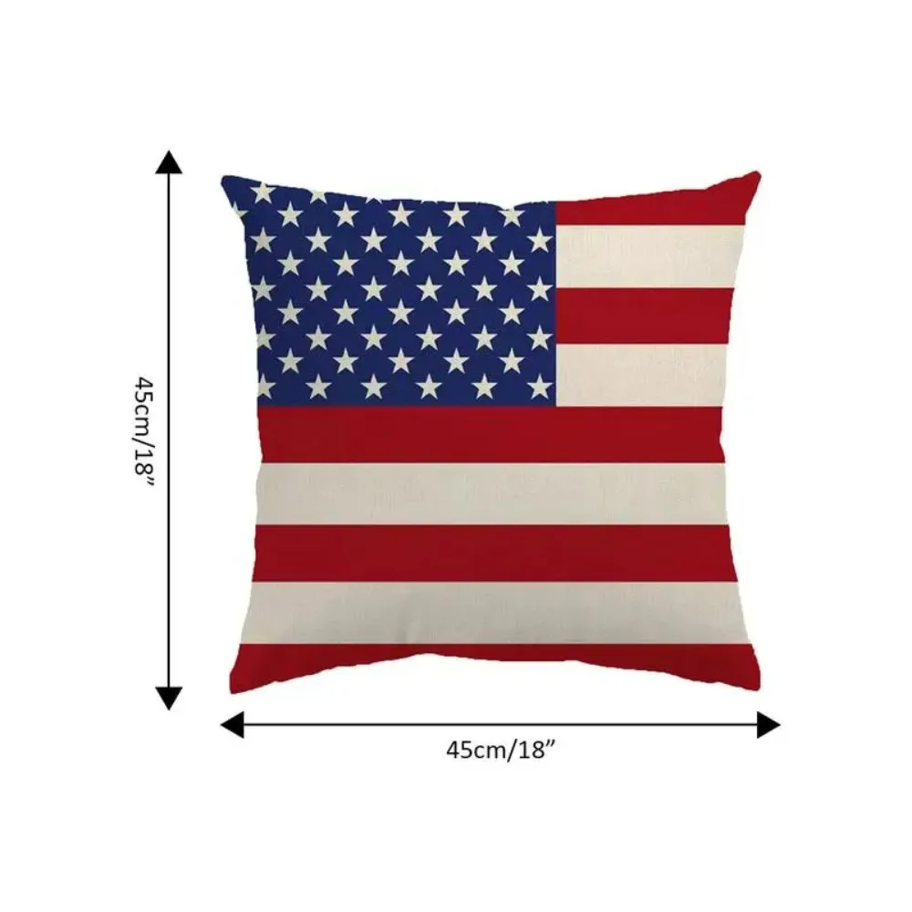 American Flag Star Flax Pillowcase Independence Day Headrest Pillow Cover Freedom 18x18'' 4th of July Decoration