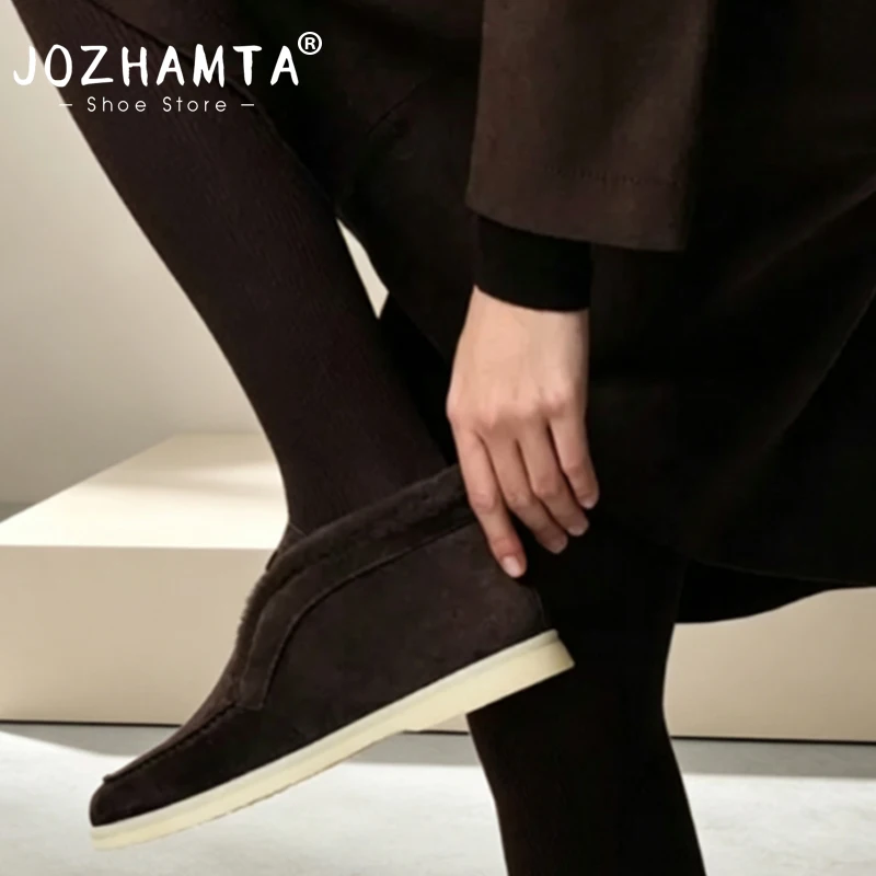 Women's Real Leather Ankle Snow Boots with Warm Wool Fur Lining