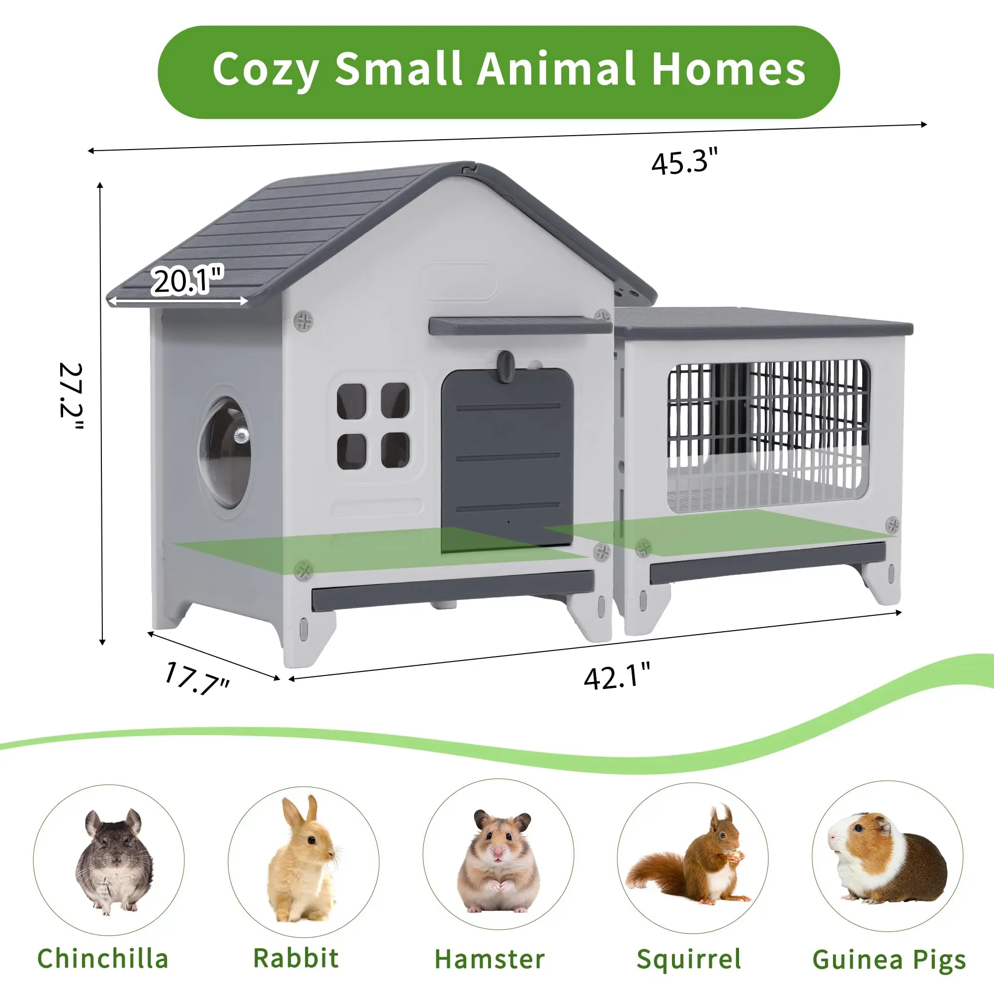 Rabbit Cage Outdoor Indoor, Plastic Bunny Cage Guinea Pig Cages with Run