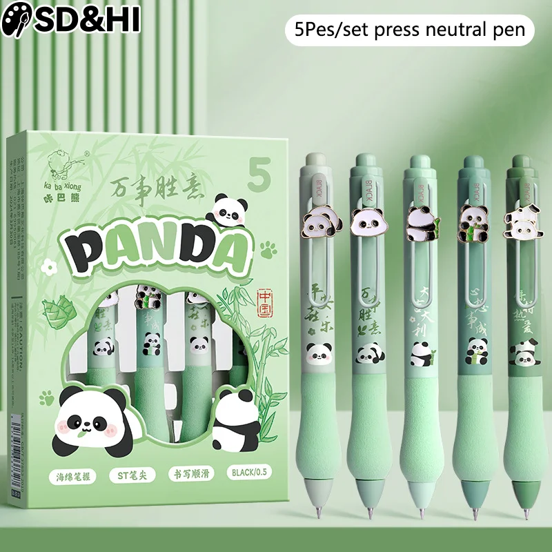 5PCS/Set ST Tip Gel Pen Quick Drying Capybara Soft Grip Writing Tools 0.5mm Black Ink Non-repeating Neutral Pen Gift Stationery