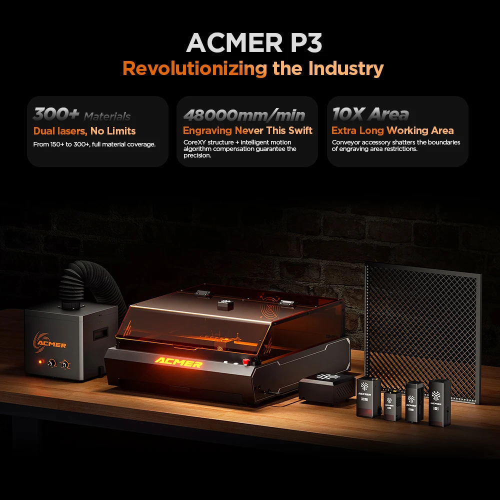 ACMER P3 48000mm/min Class 1 Laser Woodworking Engraving Cutter CNC Machine For Acrylic Plywood Leather Glass Wood With Air Pump view 5