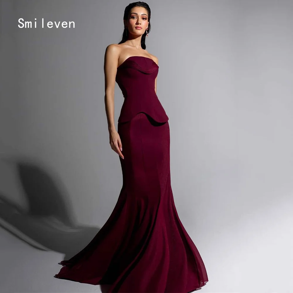 

Smileven Luxury Noval Mermaid Evening Dress Straples Elegant Formal Prom Dresses Burgundy Modern Party Gowns Customized 2026