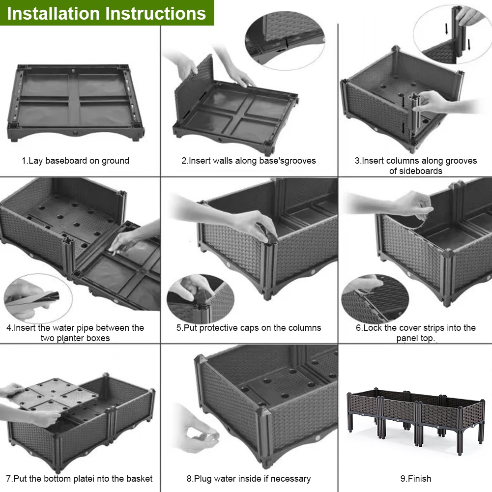 

Plastic Raised Garden Bed with Drainage Holes Raised Planter Box Elevated Planting Container for Garden Patio Balcony Restaurant
