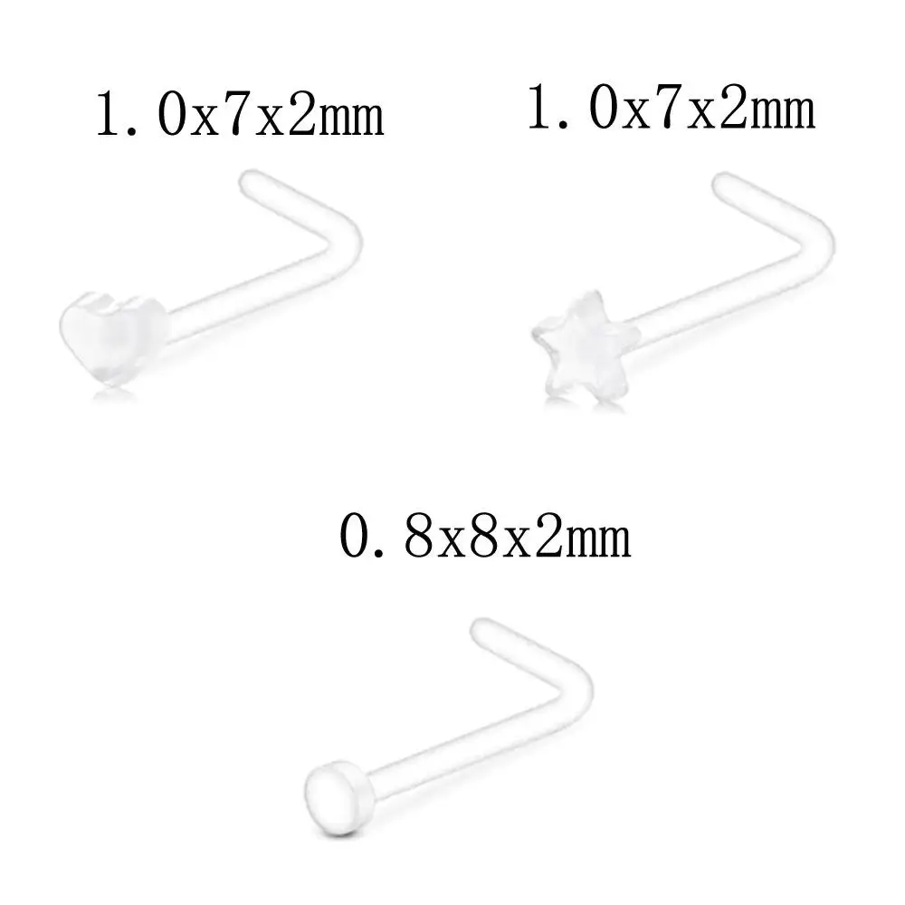 6/24Pcs Set Clear Nose Rings for Work L Shaped Piercing Retainers for Small Tiny Bioflex Invisible Nostril Piercing Star Heart