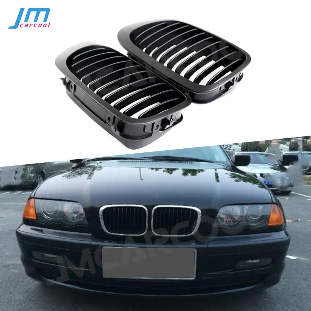 

ABS Front Racing Grill Kidney Double Slat Grille Mesh Covers For BMW 3 Series E46 318I 320I 325I 330I 1998 - 2001 2PCS