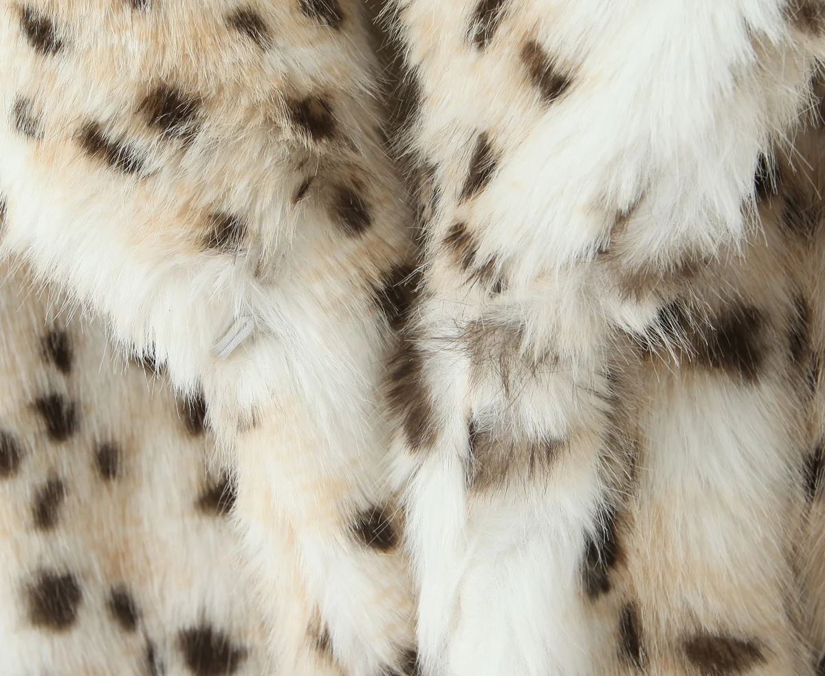 Nuevo 2025 invierno peludo Beige leopardo abrigo de piel sintética CHIC mujeres solapa cuello gancho botones manga completa peluda suelta ropa de abrigo corta