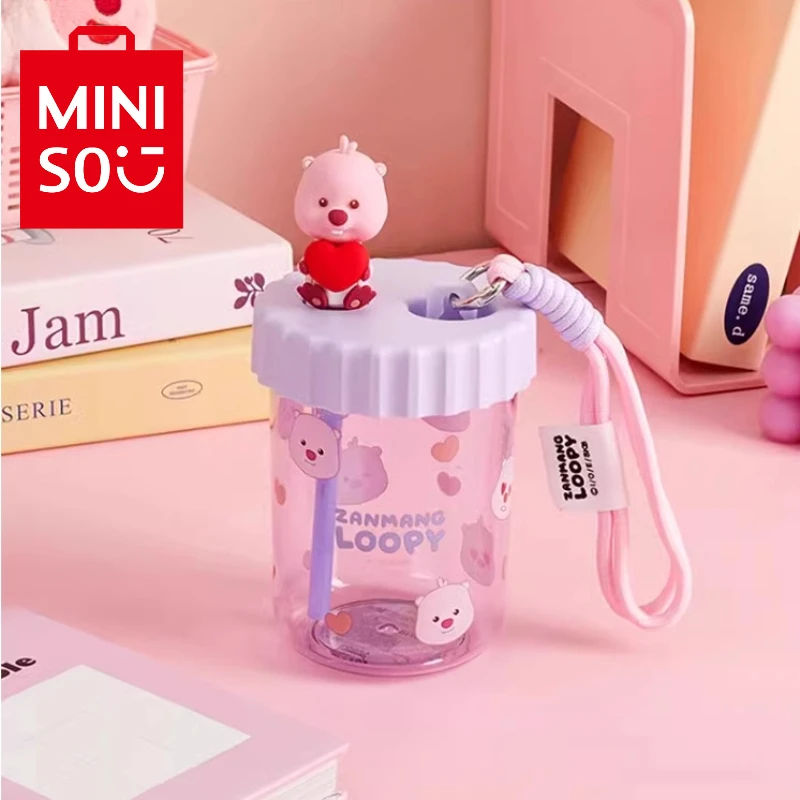 MINISO Animation Cartoon Cute and Fun Loopy Series Rope Suction Plastic Cup with Straw 520mL Water Cup Gifts