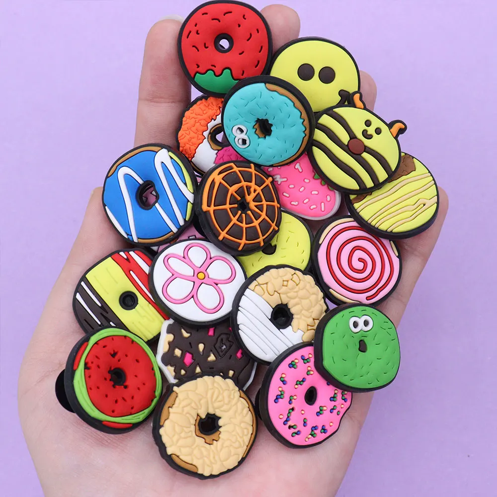 Hot Sales 1Pcs PVC Mix Donuts Sandals Shoes Charms Decorations Food Children Buckle Clog Fit Party Present