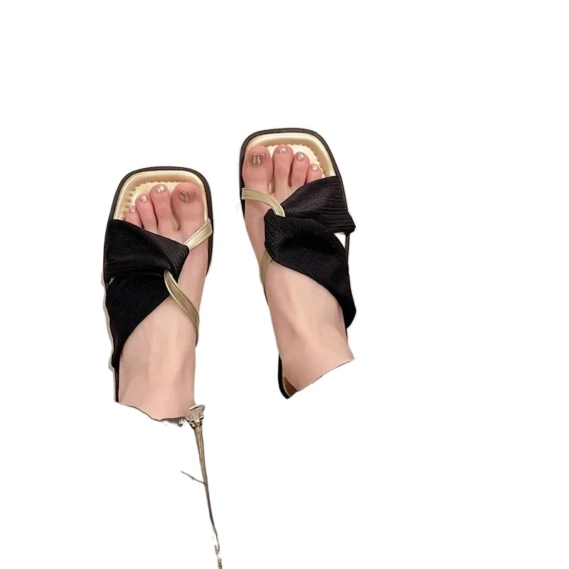 Summer Shoes Women\'s Square Toe Slippers Retro Open Toe Flat Women\'s Casual Slides Shoes Outdoor Women Sandals Zapatos De Mujer