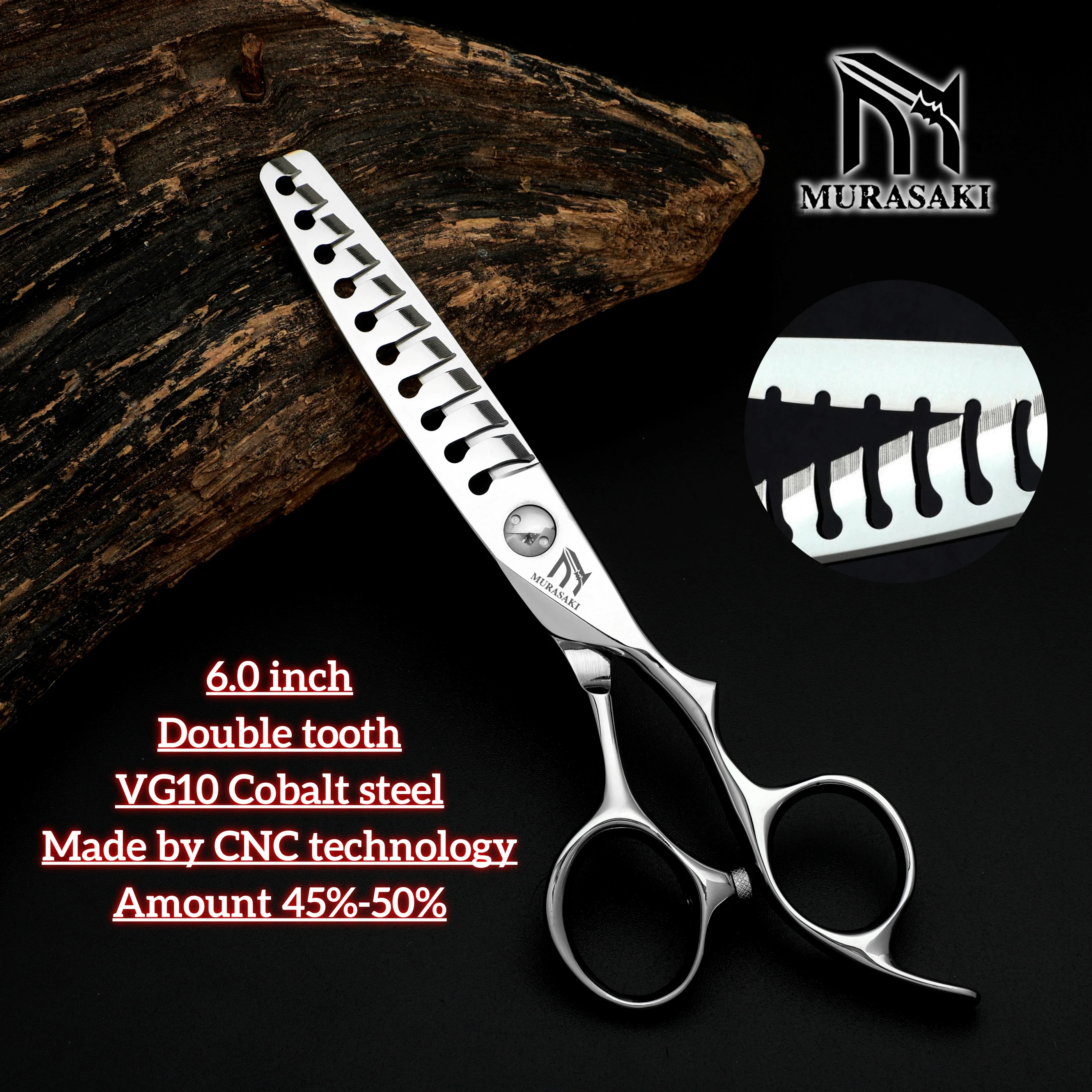 MURASAKI Professionelle Haarschere, spezielles Blindloch-Design, hergestellt aus japanischem VG10-Stahl, 6,3 Zoll mit ergonomisch geformtem Griff – Detail 24