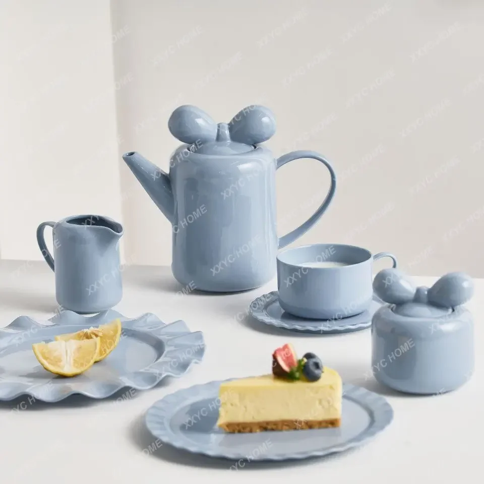 British Afternoon Tea Set Bow Ceramic Teapot Good-looking Scented Tea Cup Dessert Plate Sucrier