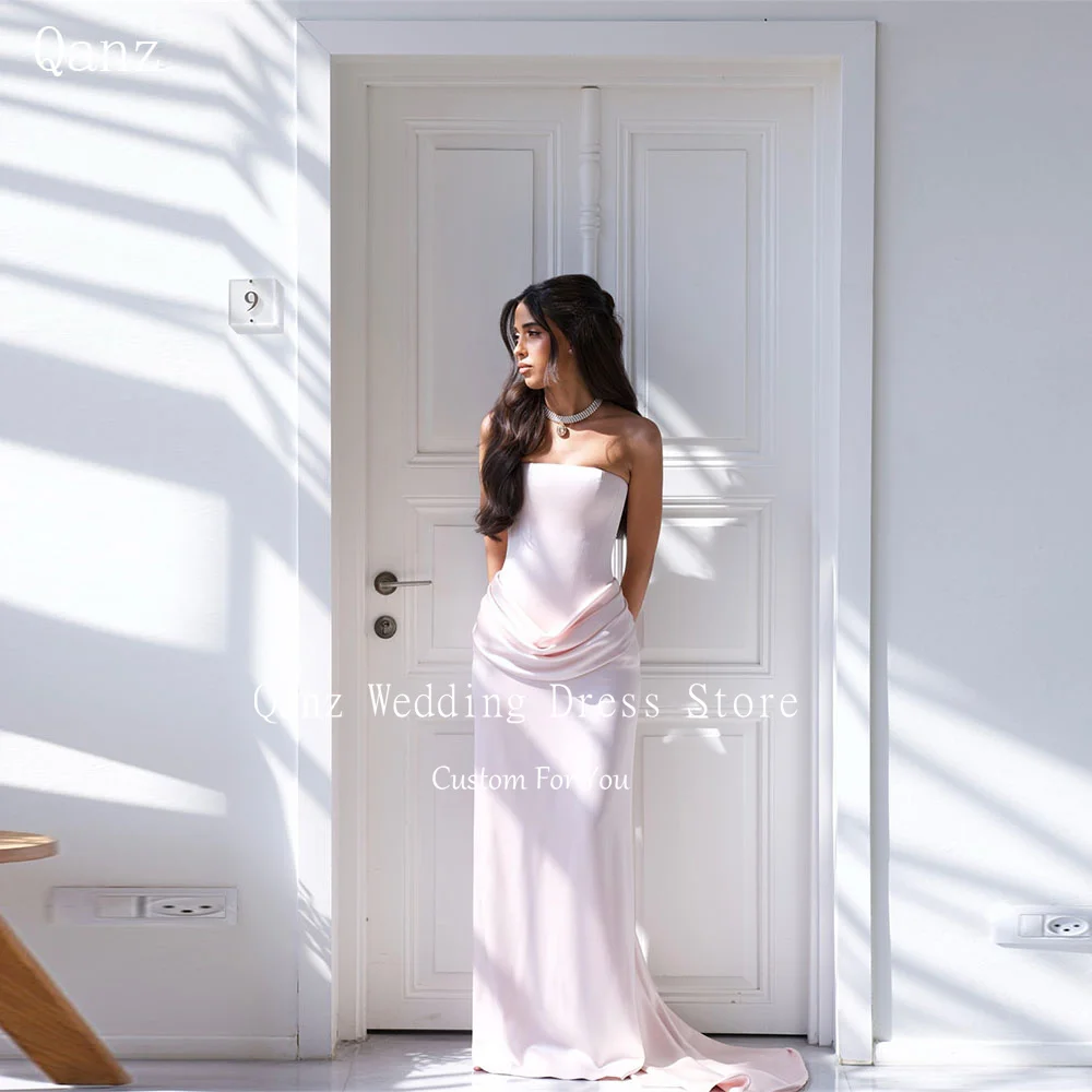 

Qanz Graceful Evening Dresses Women Mermaid Strapless Satin Backless Wedding Guest Dresses Classy Robes De Soirée Customized