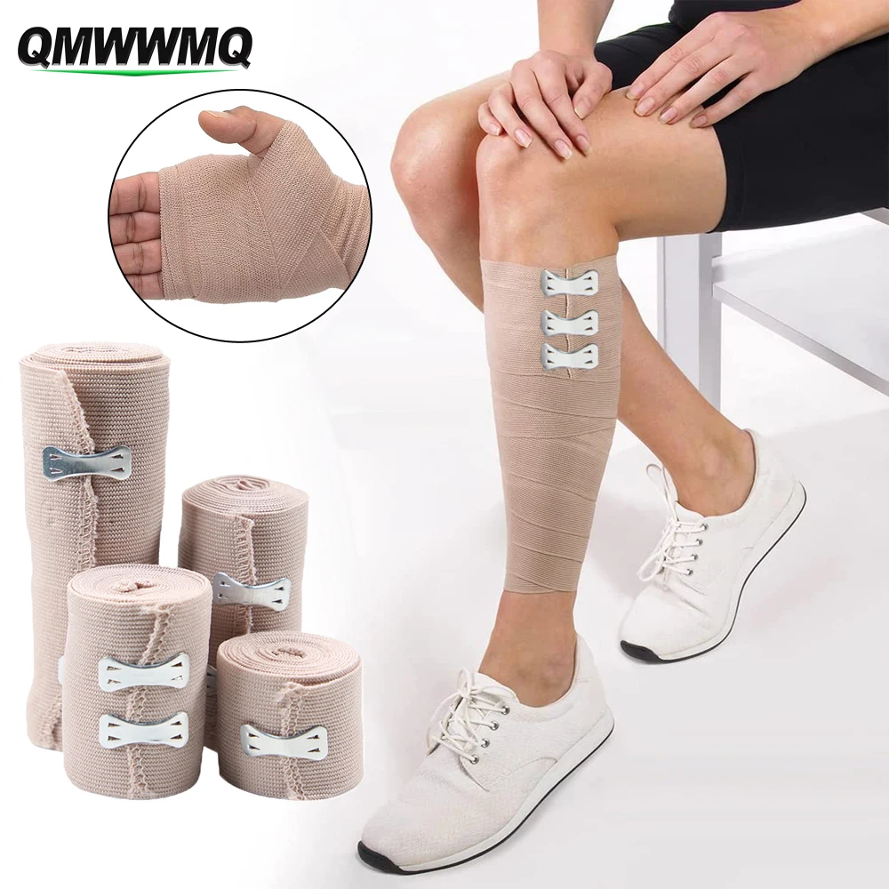 1 Roll Elastic Bandage Wrap Compression Bandage with Clips, Ideal for Medical, Calf, Sports, Sprains, Wrist, Arm,Ankle and Foot