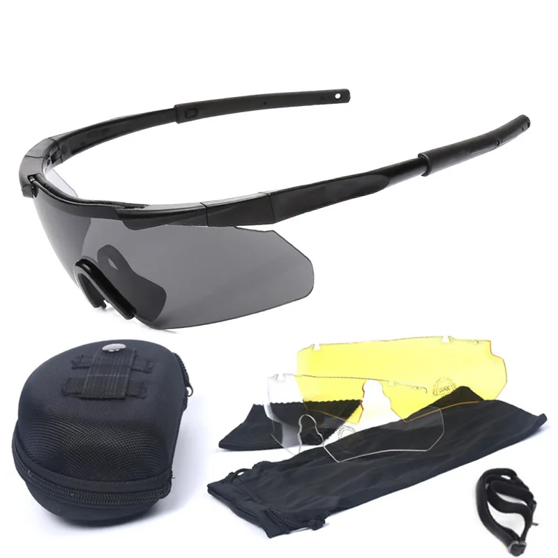 JSJM Tactical Goggles Windproof Dustproof Shooting Glasses 3 Lens Set Motorcycle Mountaineering Safe Glasses