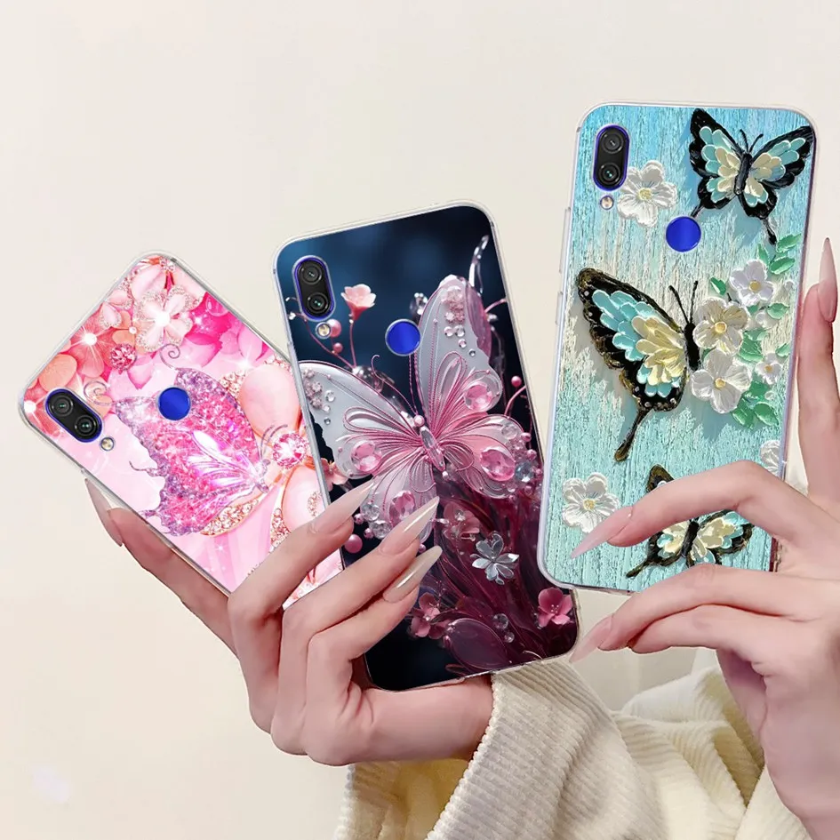 For Xiaomi Redmi Note 7 Pro 7S Case Butterfly Soft Clear Silicone Shockproof Back Cover For Xiaomi Redmi Note 7 S 7Pro Funda New