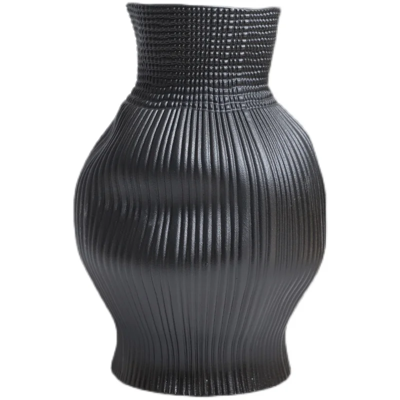 Niche original design matte black white ceramic vase modern simple Nordic living room ins soft decoration