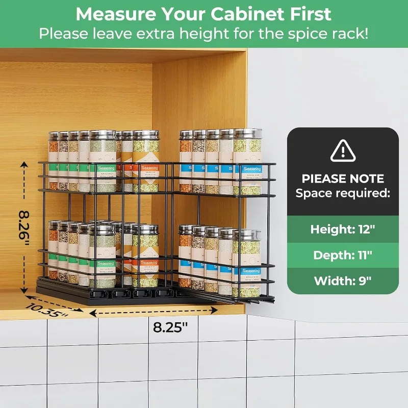 

Pull Out Spice Rack Organizer for Cabinet, Slide Out Spice Racks, Easy to Install, 2.75''Wx10.35''Dx8.26''H, 3 Drawers 2 Tiers(B