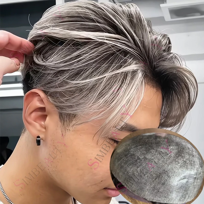 

Natural Hairline Brown Blonde Super Durable Thin Micro Skin Men Toupee Grey Black 1B40 1B50 1B80 Human Hair Cheapest Hairpieces