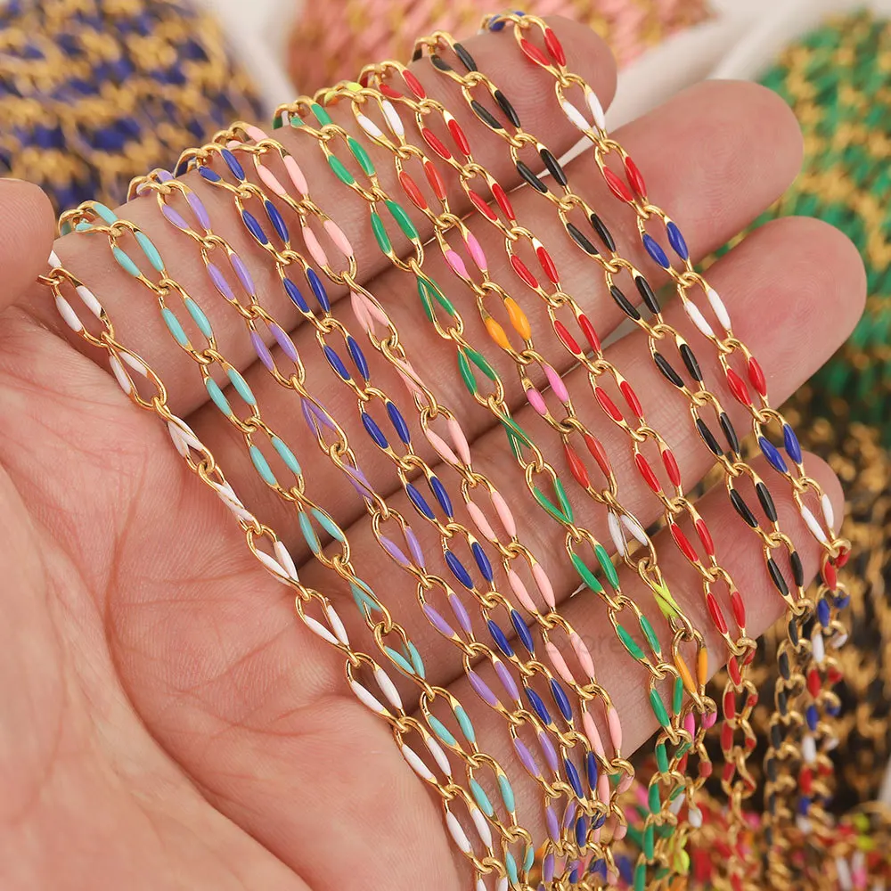 1 Meter Colorful Enamel Chain Stainless Steel Cable Rolo Link Body Gold Chain Belt for Jewelry Making DIY Necklace Bracelet Lots