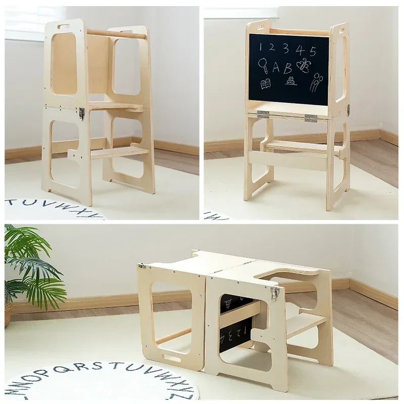 Children's 3-in-1 Foldable Hand Washing Stool Multi-functional Kitchen Stool Montessori Climbing Chair Learning Tower