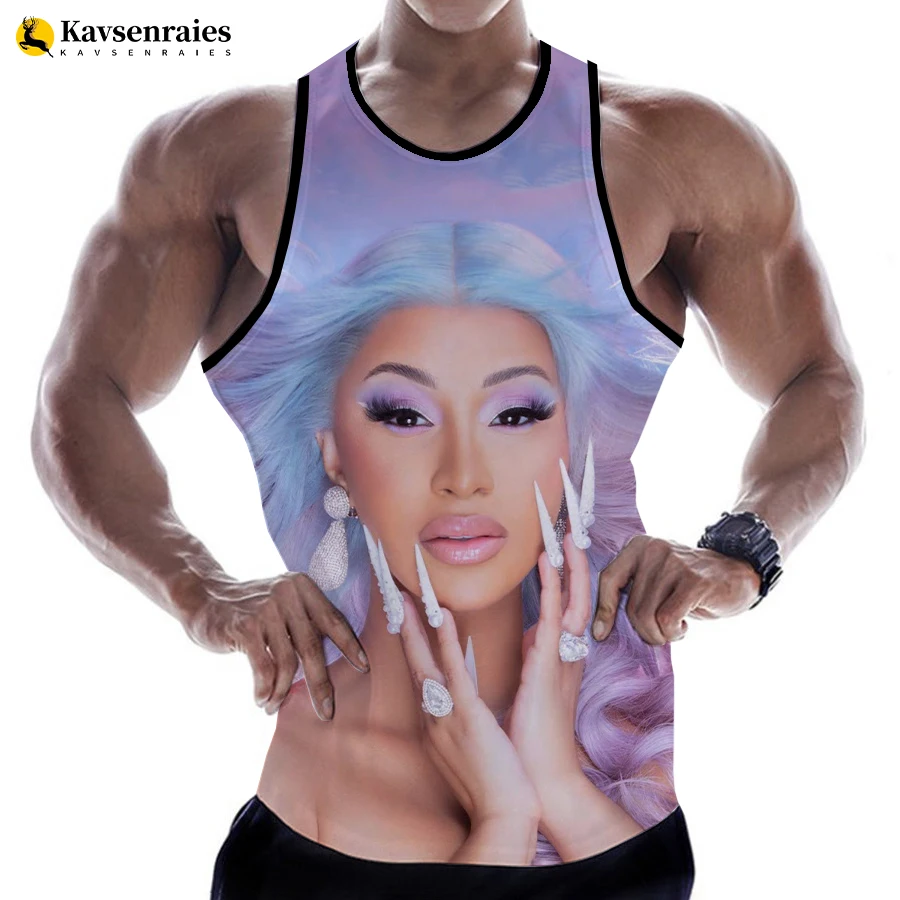 

Hip Hop Style Rapper Cardi B Fashion Summer Men Women Tank Tops Sleeveless Harajuku Personality 3D Printed Beach Tops Tees