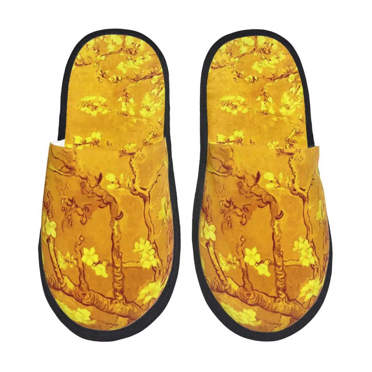 Custom Vincent Van Gogh Painting Memory Foam Slippers Women Soft Warm Almond Blossoms House Slippers