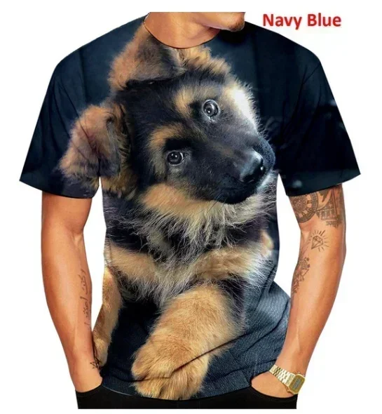 2025 Men's Summer New Fashion Casual unisex Fun 3D Printed Dog T-shirt, Cute German Shepherd 3D Custom printed T-shirt
