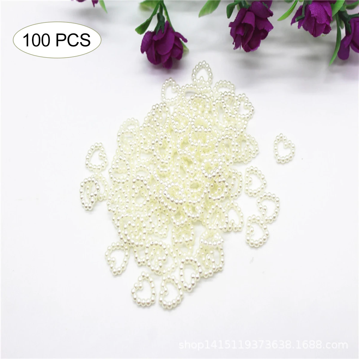 100pcs Linked Beads Peach Heart Resin Accessories Korean Headdress IVORY Pearl Heart Decorations Wedding Party Table Heart