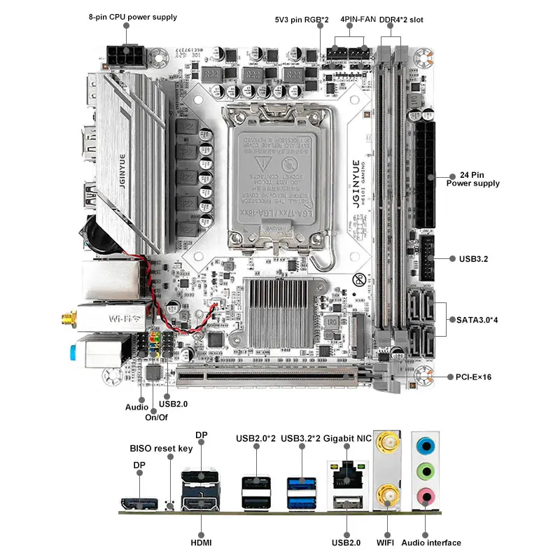 JGINYUE H610 itx HTPC Motherboard LGA1700 Support Core i3/i5/i7/i9 12th 13th Processor Dual channel DDR4 Memory DUAL M.2