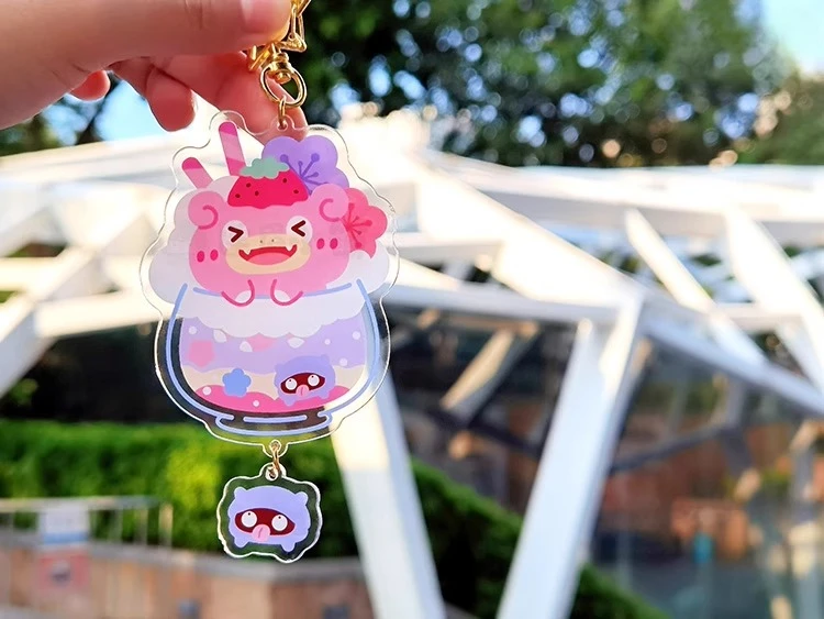 Anime Cartoon Magikarp Snorlax Gengar Ditto Slowpoke Eevee Jirachi Rowlet Jigglypuff Piplup Acrylic Car KeyChain Bag Pendant