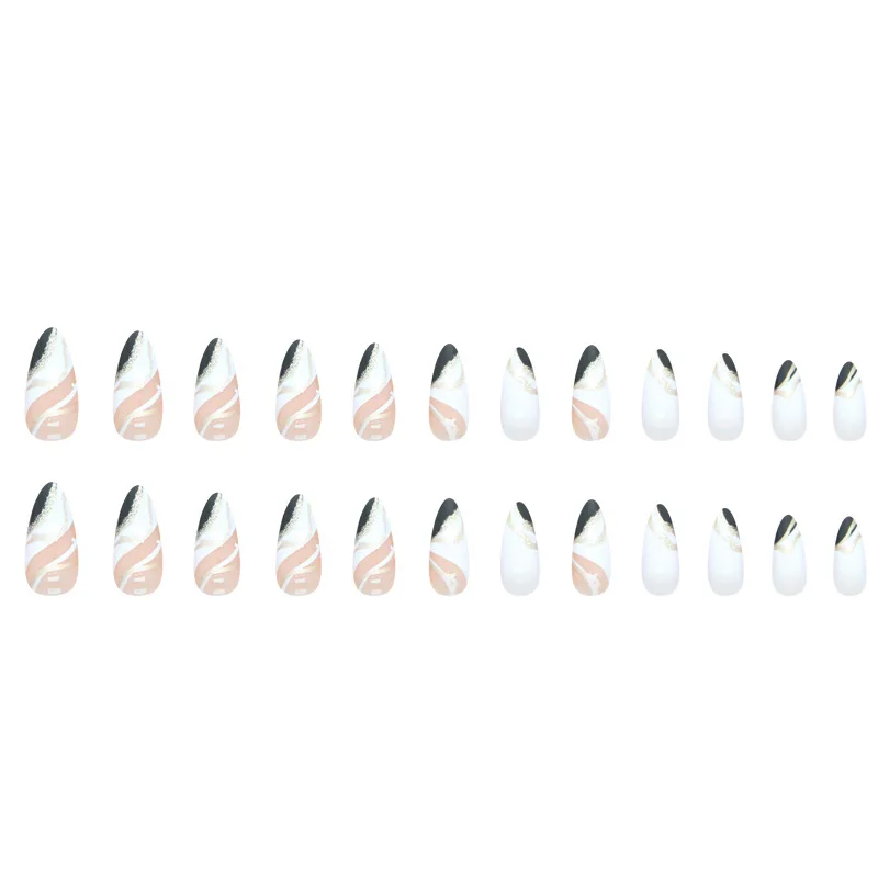 

European and American style black and white mandarin duck color almond nail fashion nail art film practice nail