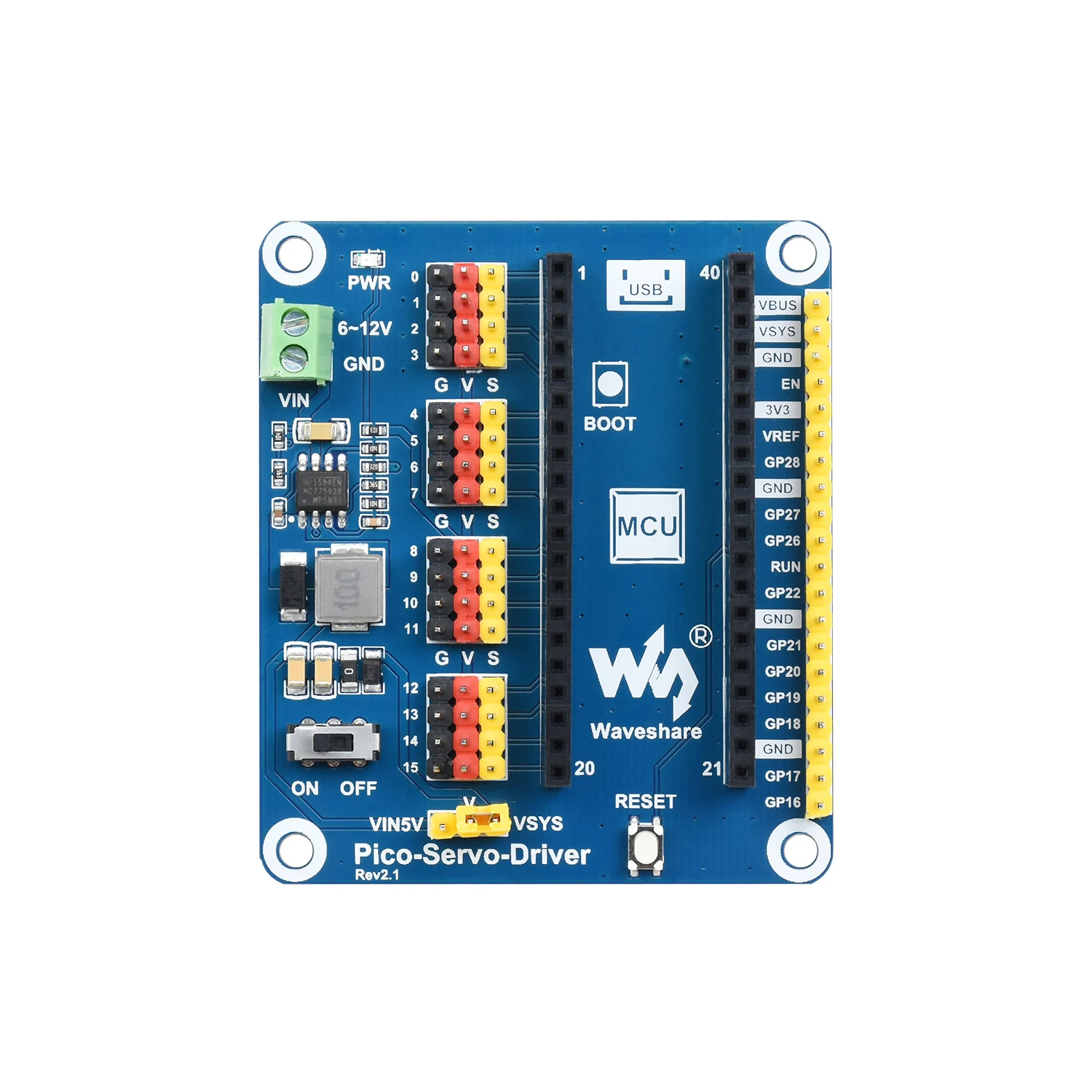 Escudo del módulo del controlador del servomotor de 16 canales para RPI Raspberry Pi PICO 2 W RP2040 RP2350 Placa de expansión HAT