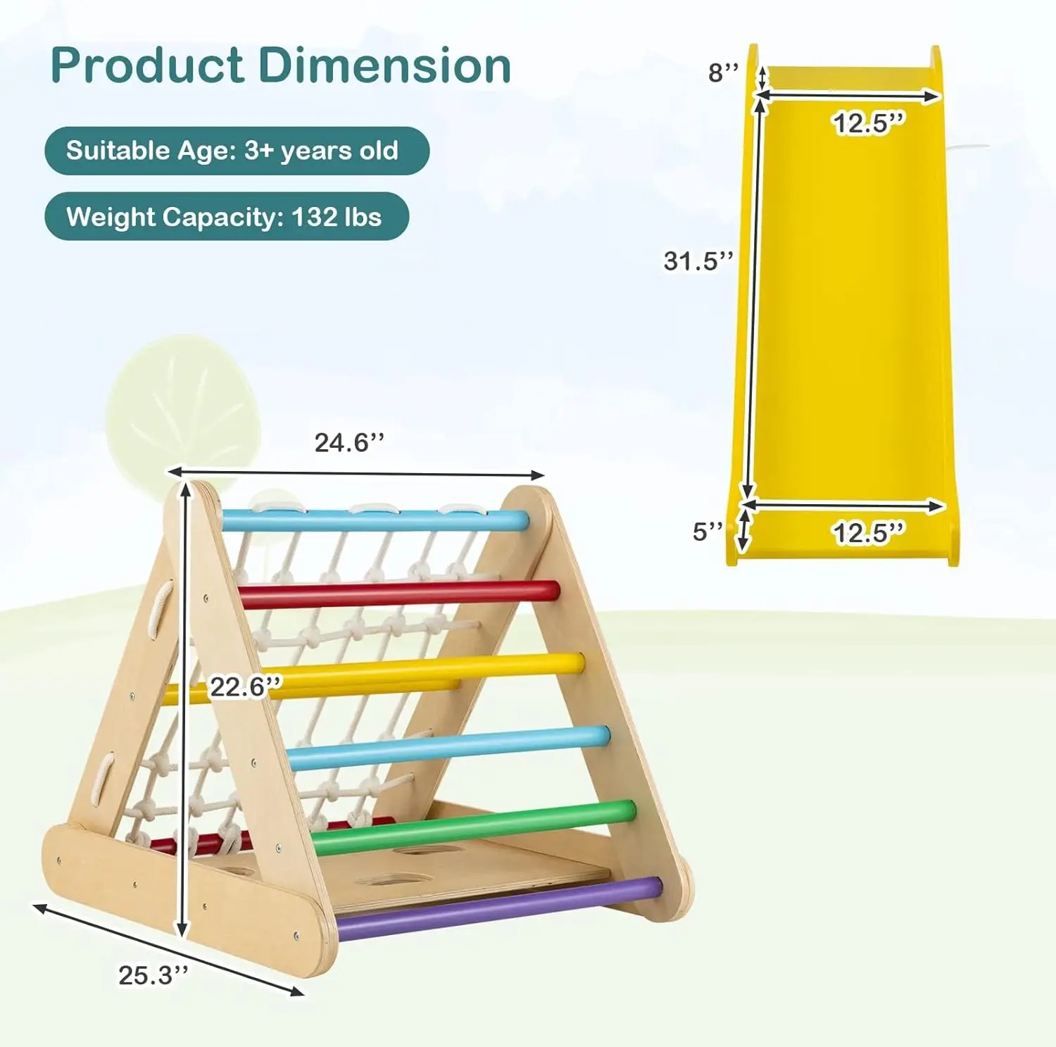 Jouet d'escalade 4 en 1 pour tout-petits, grimpeur triangulaire en bois Montessori sur 3 côtés avec rampe coulissante, filet d'escalade et planche, enfants garçons
