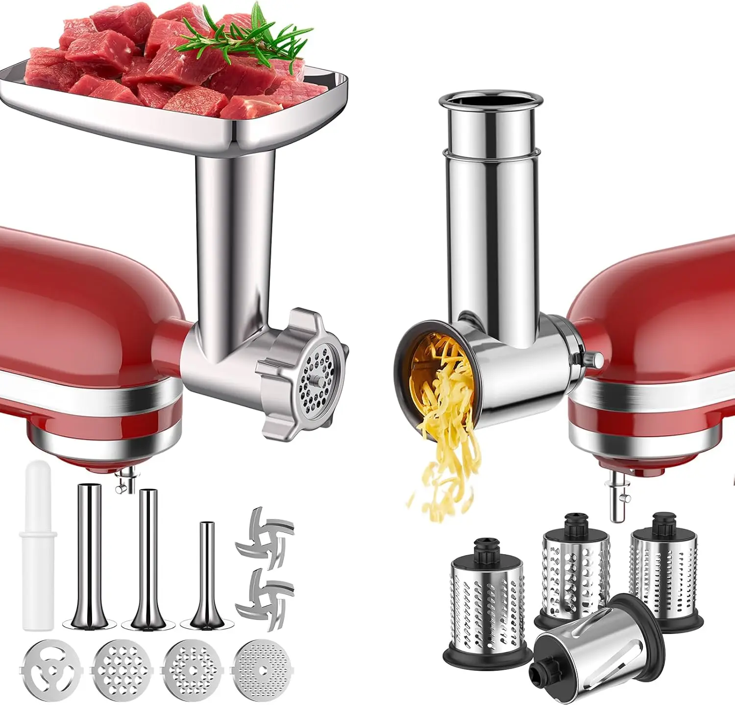 

Meat Grinder & Slicer Shredder Attachment for Stand Mixers with Sausage Stuffing Set and Cheese Grater