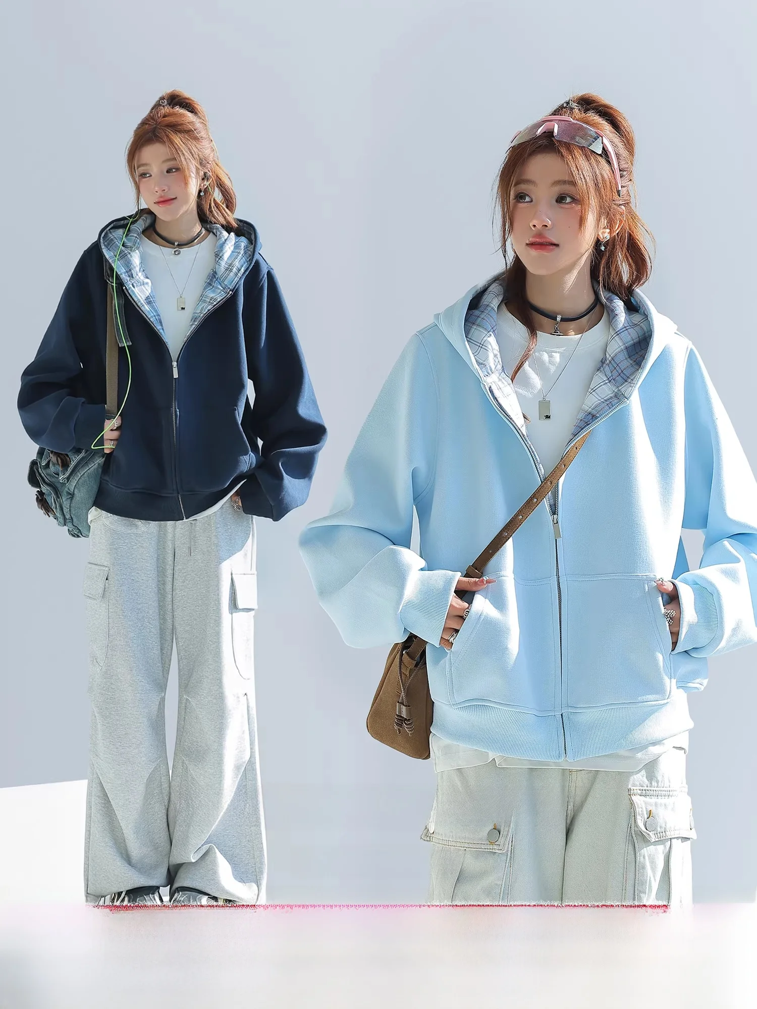 

CHANT2nd Plaid Hooded Zipper Jaet Women's ort Coat Casual Sle Stand Fit Breathable Cotton Polyester Blend